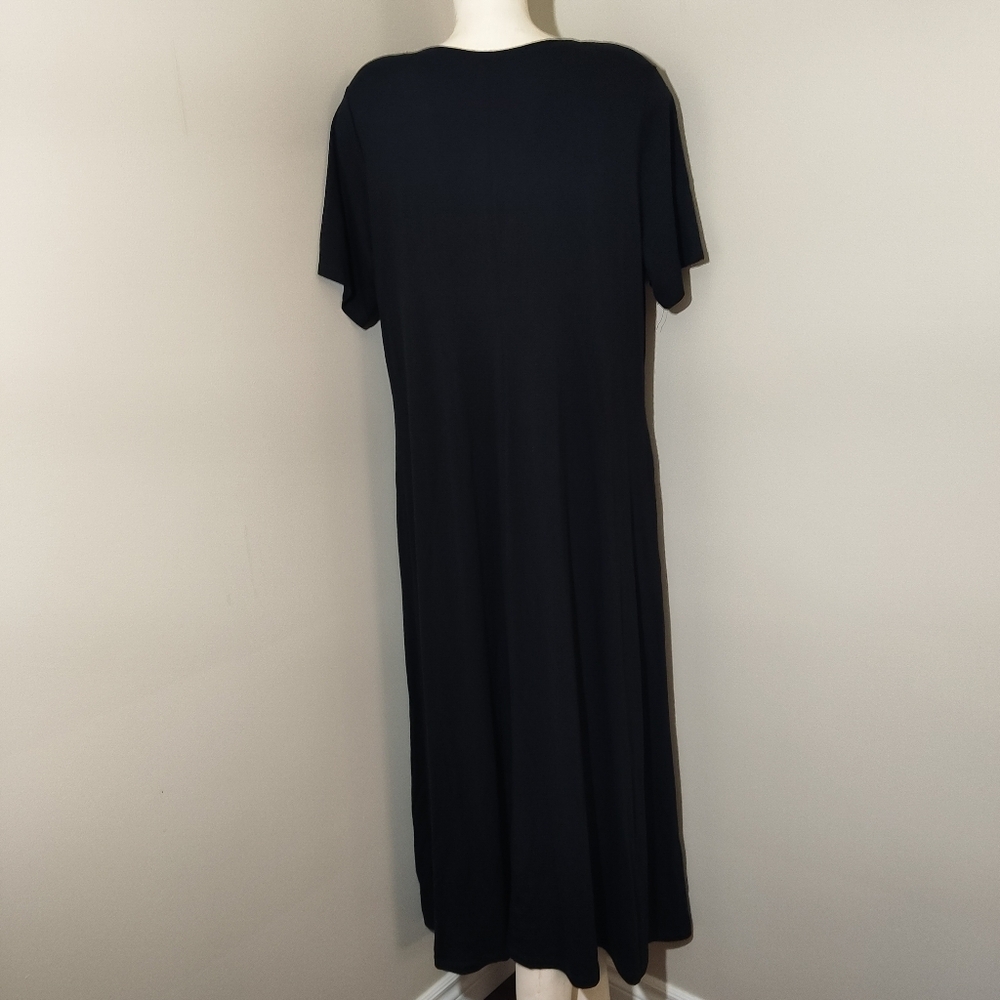 EILEEN FISHER Black Crew Neck Midi Dress XL NEW Soft Lyocell Stretch Jersey - Picture 4 of 9